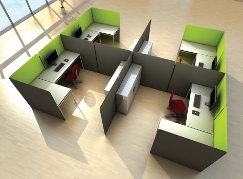Trennwandsysteme Illustration - Beispiel einer Raumaufteilungfür ein Büro mit Trennwänden